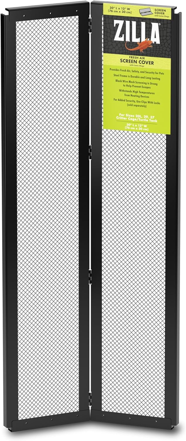 Pet Reptile Terrarium Air Screen Cover with Center Hinge 30" x 12