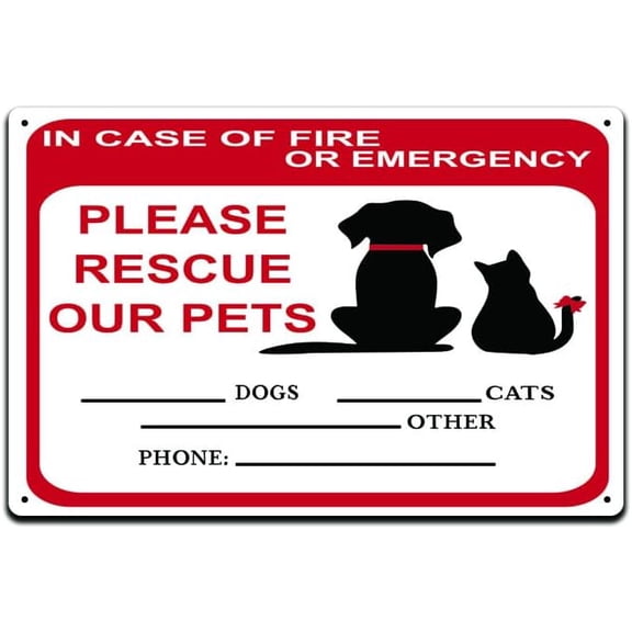 Pet Rescue Fire Emergency Alert Tin Metal Sign, 8 x 12 Inch, Front Door or Window Safety Notice for Home or RV
