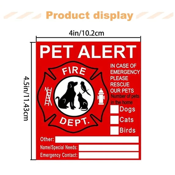 Pet Rescue Sticker, Emergency Pet Inside Decal, Fire Safety, 4.5x4inch Pet Fire Rescue Signs for Cars and Home Windows