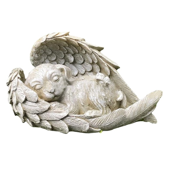 Pet Resin Statue with Angel Wings, Memorial Dog And Cat Figurine for Home And Garden Decor, Sleeping Pet Sculpture for Remembrance And Gift Giving, Durable Resin Material for Indoor , 1 X Sculpture