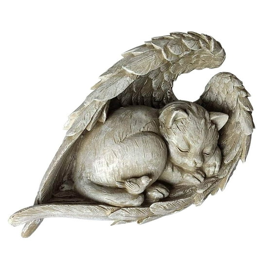 Pet Resin Statue with Angel Wings, Memorial Dog And Cat Figurine for Home And Garden Decor, Sleeping Pet Sculpture for Remembrance And Gift Giving, Durable Resin Material for Indoor , 1 X Sculpture