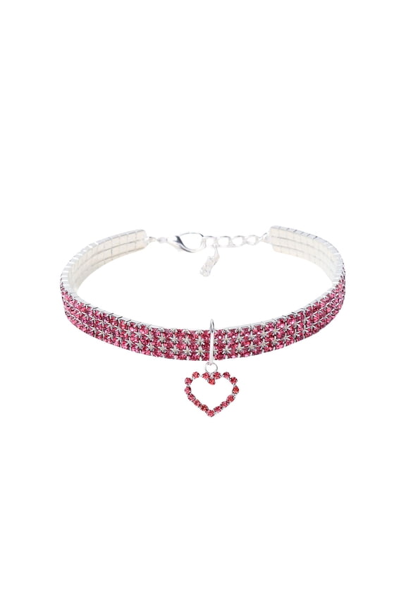 Pet Rhinestone Collar with Love Pendant Adjustable Elastic Crystal Dog Necklace Jewelry for Small Dogs and Cats Sparkling Puppy Neck Chain Party Accessories S 20cm+5cm Rose Red