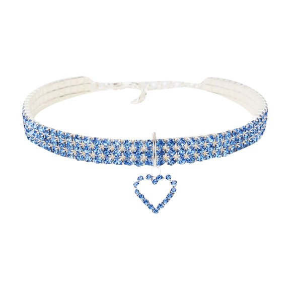 Pet Rhinestone Collar with Love Pendant Adjustable Elastic Crystal Dog Necklace Jewelry for Small Dogs and Cats Sparkling Puppy Neck Chain Party Accessories S 20cm+5cm Light Blue