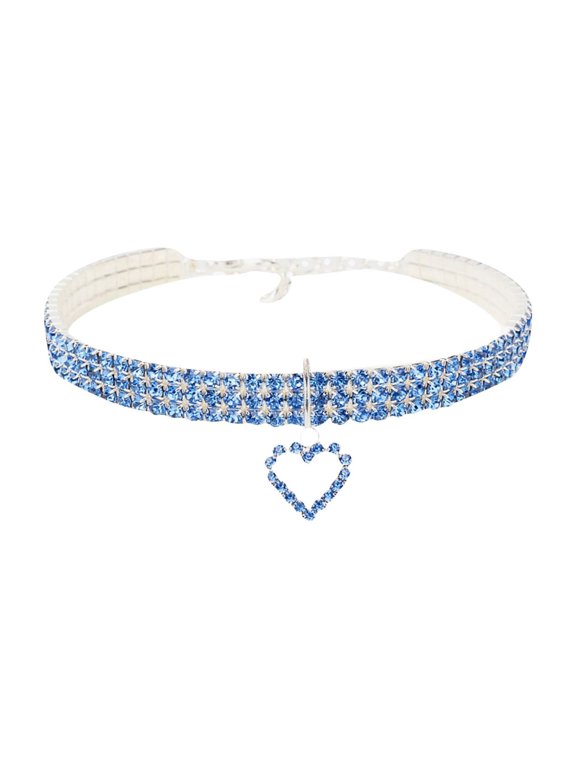 Pet Rhinestone Collar with Love Pendant Adjustable Elastic Crystal Dog Necklace Jewelry for Small Dogs and Cats Sparkling Puppy Neck Chain Party Accessories S 20cm+5cm Light Blue