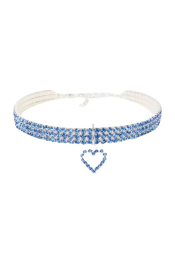 Pet Rhinestone Collar with Love Pendant Adjustable Elastic Crystal Dog Necklace Jewelry for Small Dogs and Cats Sparkling Puppy Neck Chain Party Accessories S 20cm+5cm Light Blue