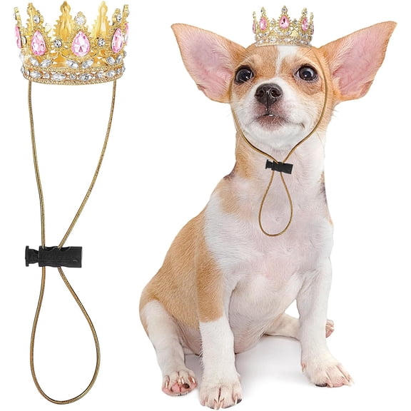 Pet Rhinestone Crown, Adjustable Small Dog and Cat King Queen Tiara, Sparkling Jewel Crown for Birthday, Wedding, Halloween and Photo Props, 2.36-Inch Diameter