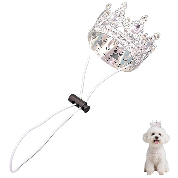 Pet Rhinestone King Crown - Adjustable Royal Princess Tiara for Dogs & Cats, Birthday Party Photo Prop Costume