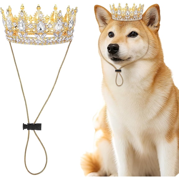 Pet Rhinestone King Crown, Queen Crown for Halloween Costume for Small Dog Cat Cosplay Party Accessories Adoption Celebration Wedding Birthday Photos Prop Costume(White,Medium)