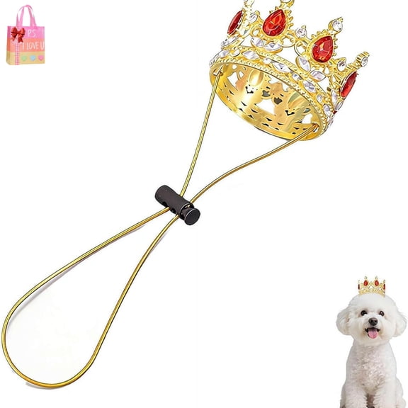Pet Rhinestone King Crown, Red Rhinestone Dog Crown with Adjustable Strap Party Costume Accessories for New Year Costume for Small Dog Cat Cosplay Party Accessories Wedding Birthday Photos Prop