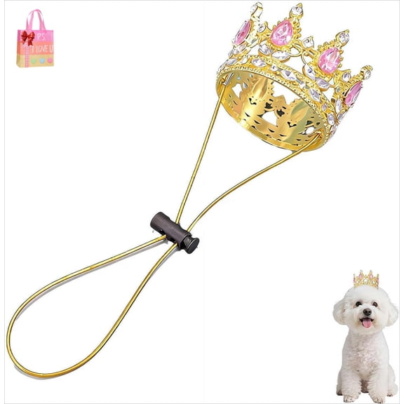 Pet Rhinestone King Crown, Red Rhinestone Dog Crown with Adjustable Strap Party Costume Accessories for New Year Costume for Small Dog Cat Cosplay Party Accessories Wedding Birthday Photos Prop