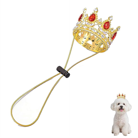 Pet Rhinestone King Crown Red Rhinestone Dog Crown with Adjustable Strap,Sparkling Accessories,Birthday&Party Costume Accessories for Small Dog Cats Weddings Cosplay Photos Prop