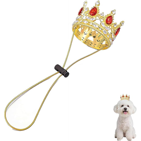 Pet Rhinestone King Crown Red Sparkle Dog & Cat Tiara with Adjustable Strap, Birthday Wedding Photo Prop, Cosplay Party Costume Accessory for Small Dogs & Cats (Red) P