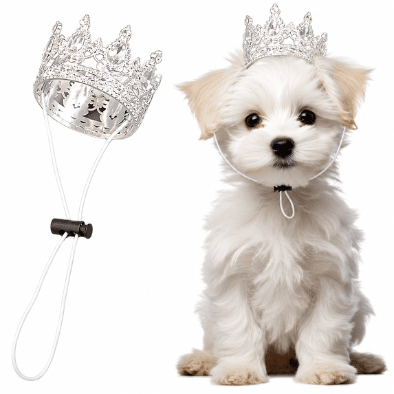 Pet Rhinestone King Crown Rhinestone Dog Crown with Adjustable Strap Party Costume Accessories Golden Queen Crowns for Small Dog Cats