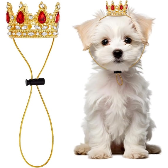 Pet Rhinestone King Crown Rhinestone Dog Crown with Adjustable Strap Party Costume Accessories Golden Queen Crowns for Small Dog Cats