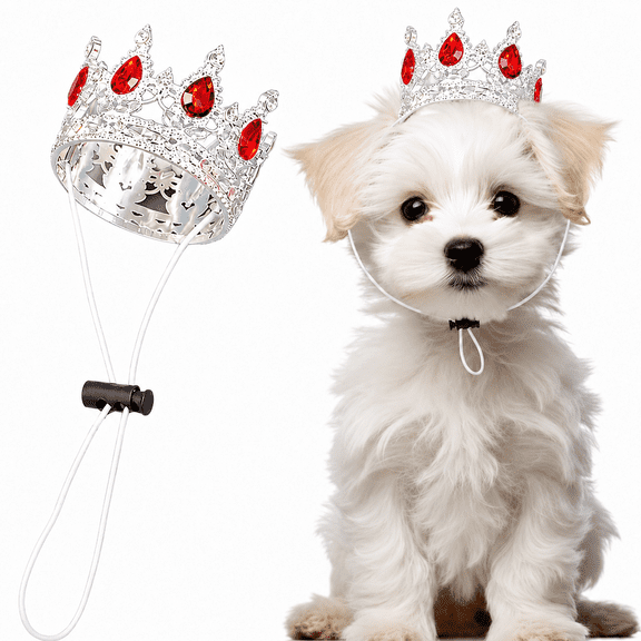 Pet Rhinestone King Crown Rhinestone Dog Crown with Adjustable Strap Party Costume Accessories Golden Queen Crowns for Small Dog Cats