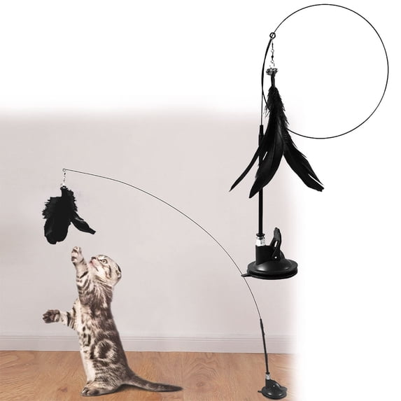 Pet Robot Game Interactive Feather Cat Toy One Cat Stick One Kitten Wand with Suction Cup Indoor Play Practice,Black