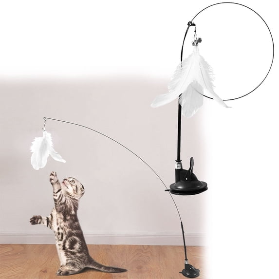 Pet Robot Game Interactive Feather Cat Toy One Cat Stick One Kitten Wand with Suction Cup Indoor Play Practice,White