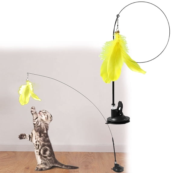 Pet Robot Game Interactive Feather Cat Toy One Cat Stick One Kitten Wand with Suction Cup Indoor Play Practice,Yellow