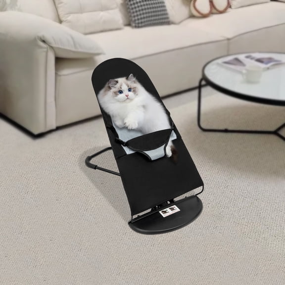 Pet Rocking Chair for Small Dogs & Cats, Portable Foldable Pet Rocker with 3-Level Height Adjustment & 33lbs Capacity, Washable Breathable Indoor/Outdoor Fur Baby Bouncer Bed