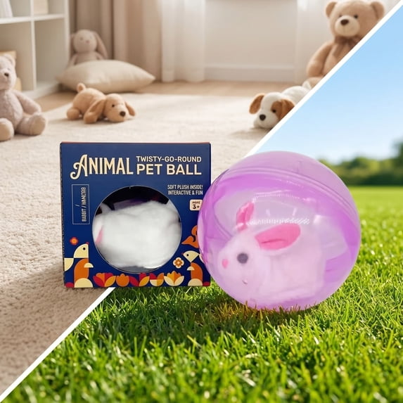 Pet Rolling Ball with Plush Mouse/Rabbit, Smart Obstacle Avoid, Automatic Rolling Pet Toy Ball, Interactive Chasing Toy for Cats Small Dogs E