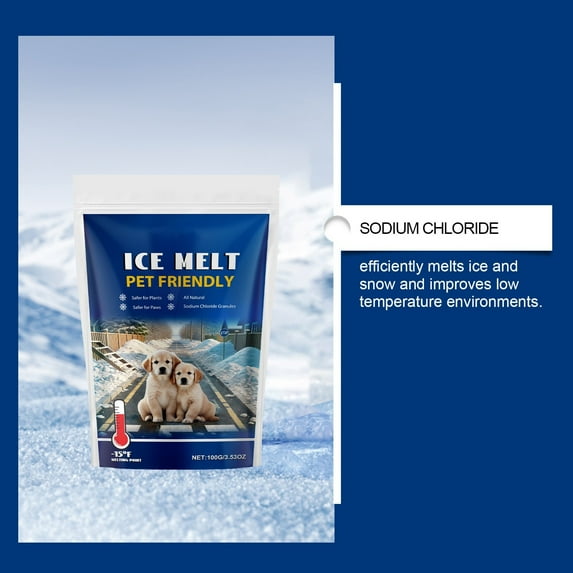 Pet Safe Ice Melt 100g, Eco-Friendly Snow Melting Agent for Driveways, Walkways, and Concrete, Safe for Pets, Plants, and Lawns, Fast-Acting De-Icer Granules
