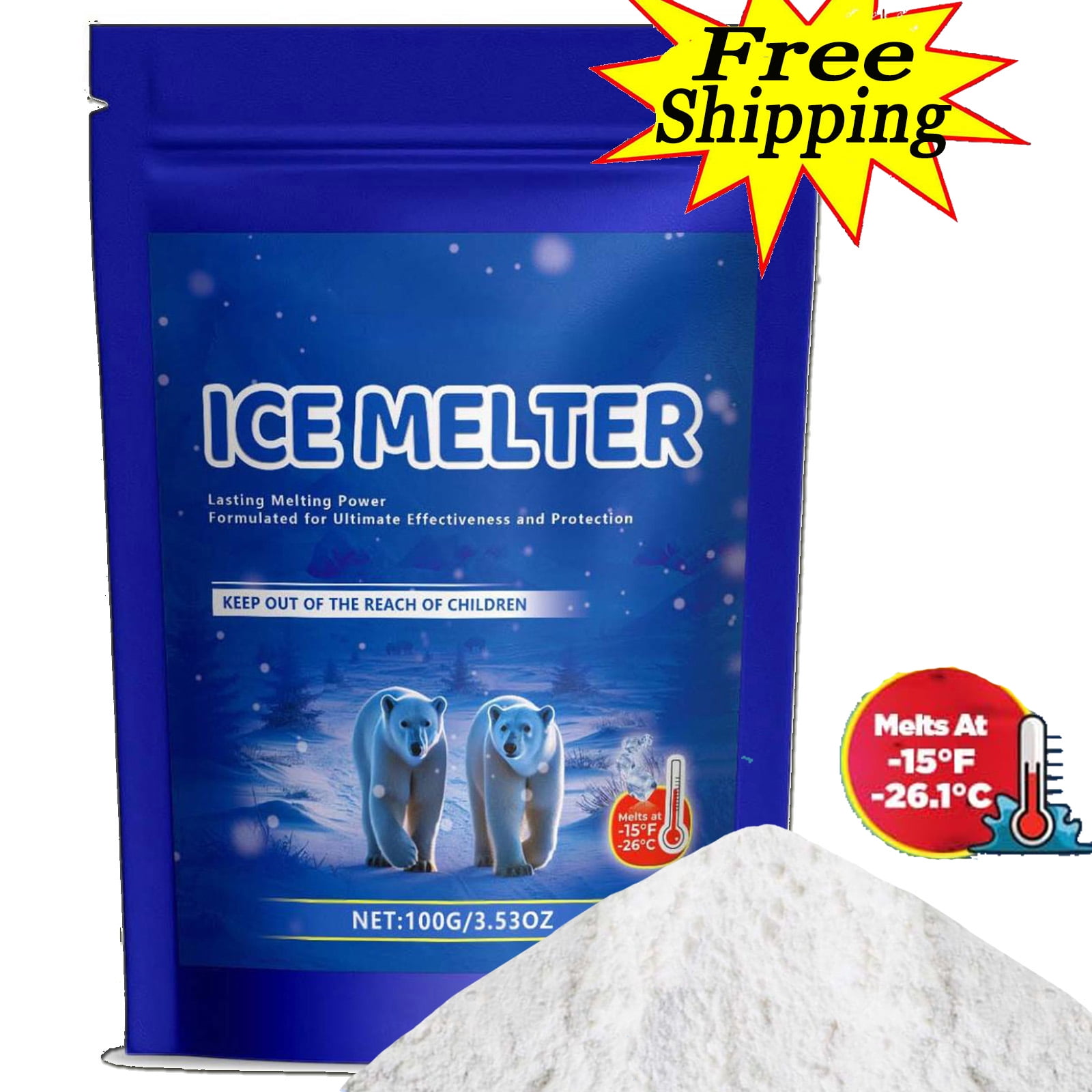 Pet Safe Ice Melt Safe for Concrete - 0.24 lb Snow Salt Ice Melt Pet Friendly, Salt for Snow and Ice Removal, Sidewalk Salt, Driveway Salt, Snow Melt is Effective Up to -15