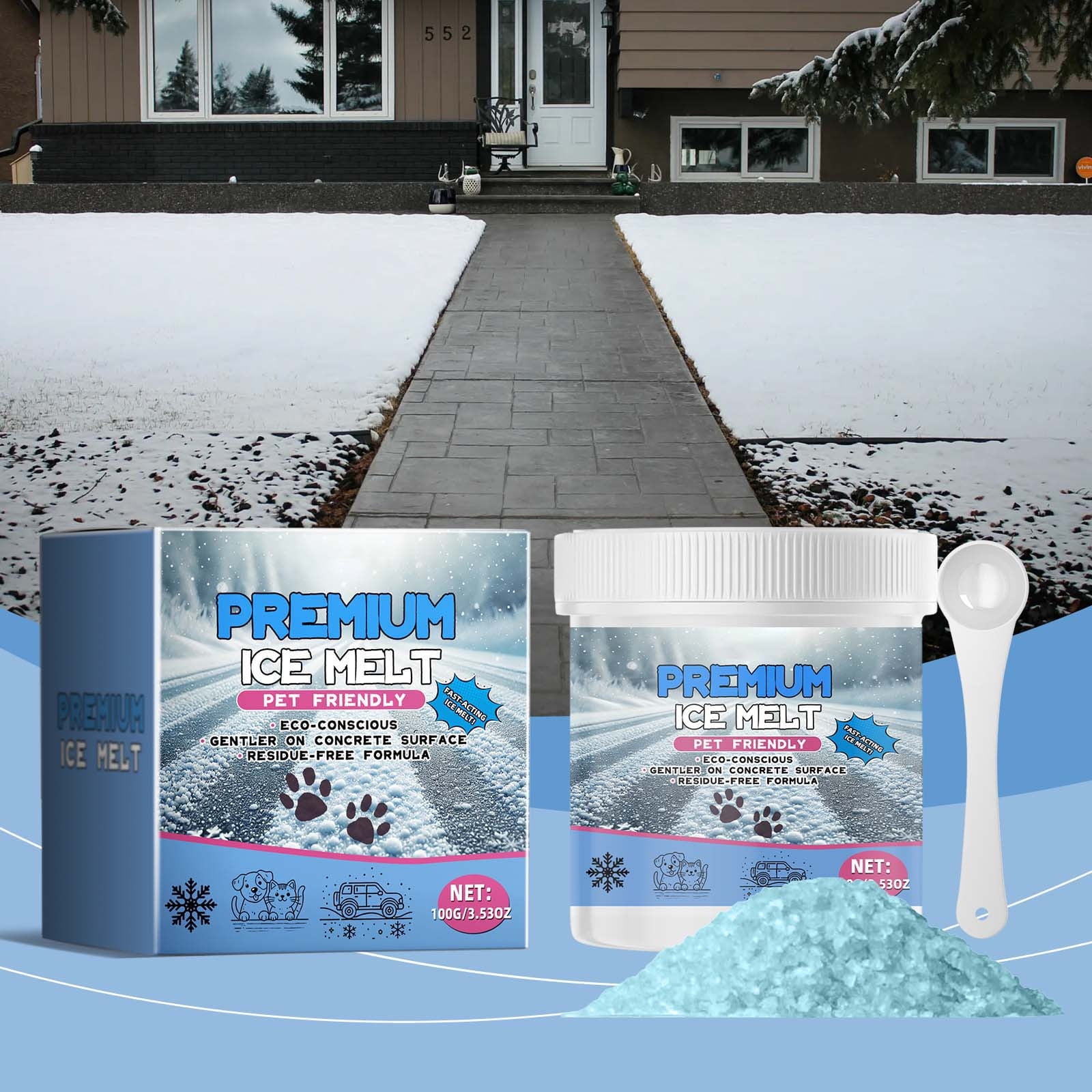 Pet Safe Ice Melt, Deicer Spray, Deicer for Driveway, Magnesium Chloride Ice Melt, Effectively Melt Ice And Snow While Reducing Potential Impacts On The Environment And Vegetation 100g
