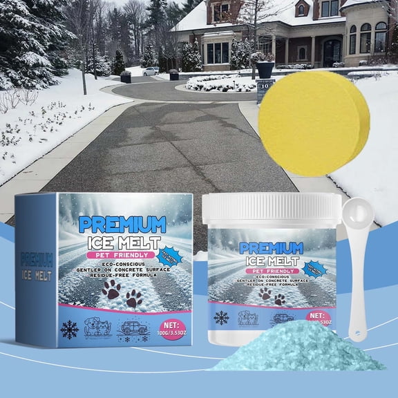 Pet Safe Ice Melt, Fast-Acting Ice Melter for Pets, Non-Corrosive and Gentle on Concrete, Driveways, Patios, Winter Snow Removal for Home Leisure, Outdoor Surfaces 100g