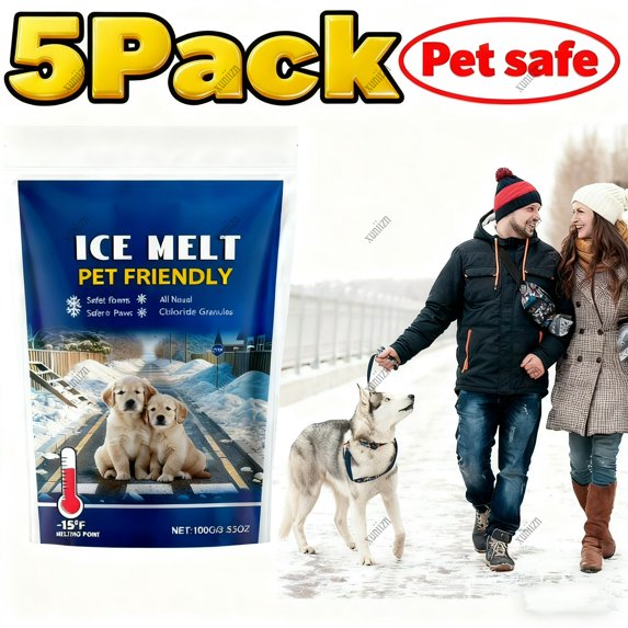 Pet Safe Ice Melt Safe for Concrete, Rock Salt for Snow Melt Alternative, Pet Friendly Ice Melt Pet Safe Formula with 50% Less Chloride, Driveways & Lawns(5Pcs) - Xuniizn