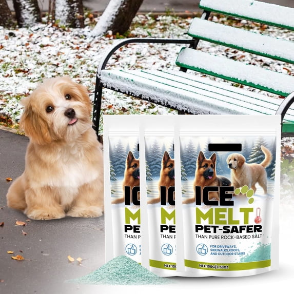 Pet-Safe Ice Melt Salt 3 Pack- Efficient Snow & Ice Melter With Freeze Protection & Anti-Slip Feature, Safer Than Pure Rock Salt - For Driveways, Walkways, Outdoor Stairs, Pet