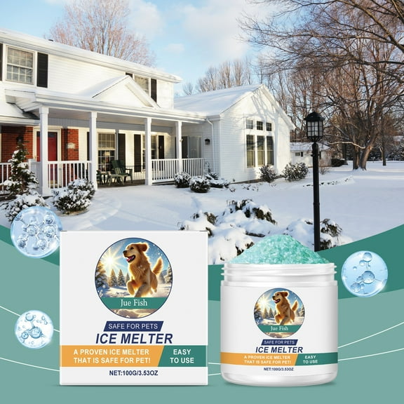 Pet Safe Ice Melter - Pet Friendly Snow & Ice Melting Crystals, Concrete Safe, Fast-Acting Formula for Driveway, Sidewalk, Steps & Walkways, Green Color for Easy Application (100g)