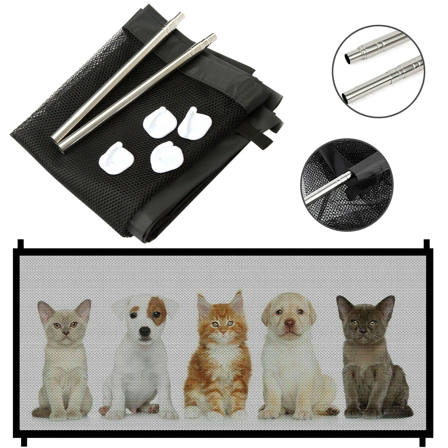 Pet Safety Gate, Adjustable Mesh Barrier for Stairs and Doorways, Portable Magic Fence with Pressure Mount, Dog Cat Baby Protection Panel, Easy Installation