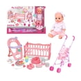 thumbnail image 1 of Mundo Toys 14" Baby Doll Nursery Playset, Stroller, Crib, 12 Sounds, Pink, Ages 3, 1 of 14