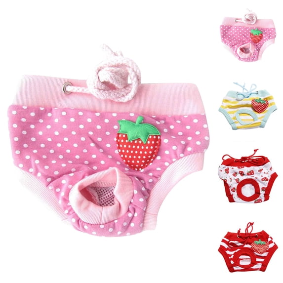 Pet Sanitary Pants Reusable Dog Diapers Cartoon Protective Underwear for Heat Cycle Female Pets with Adjustable Waist Tie and Tail Hole, Blue Size L