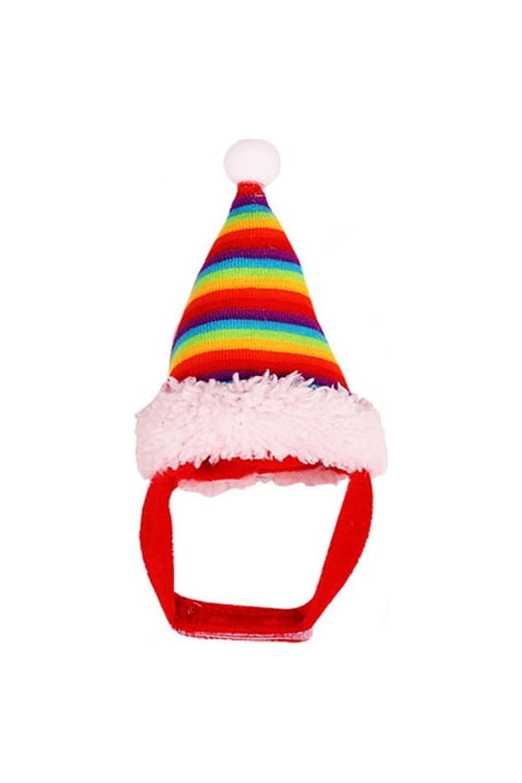 Pet Santa Hat Christmas Costume Accessories Small Animal Holiday Cap Rainbow Color for Hamster