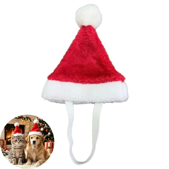 Pet Santa Hat, Festive Christmas Hat for Dogs Cats Small Pets, Cute Red Holiday Cap for Party Photo, Cozy Pet Costume Accessory Festive Holiday