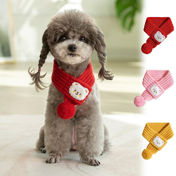 Pet Scarf for Cats, Knitted Breathable Cat Bandana Scarf, Polyester Cloth Pet Accessory, Soft Comfortable Stylish Dog Scarf, Red Pink Yellow Cat Scarf for Small Dogs