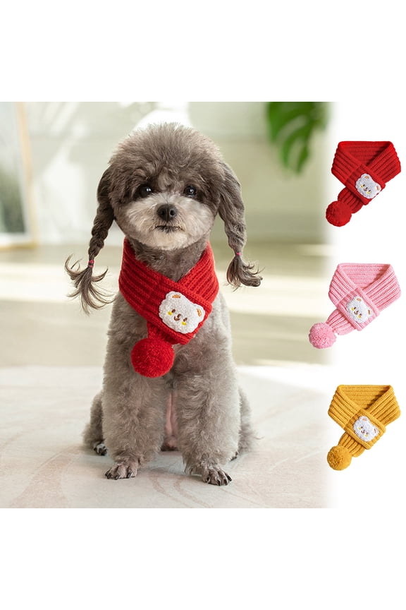 Pet Scarf for Cats, Knitted Breathable Cat Bandana Scarf, Polyester Cloth Pet Accessory, Soft Comfortable Stylish Dog Scarf, Red Pink Yellow Cat Scarf for Small Dogs