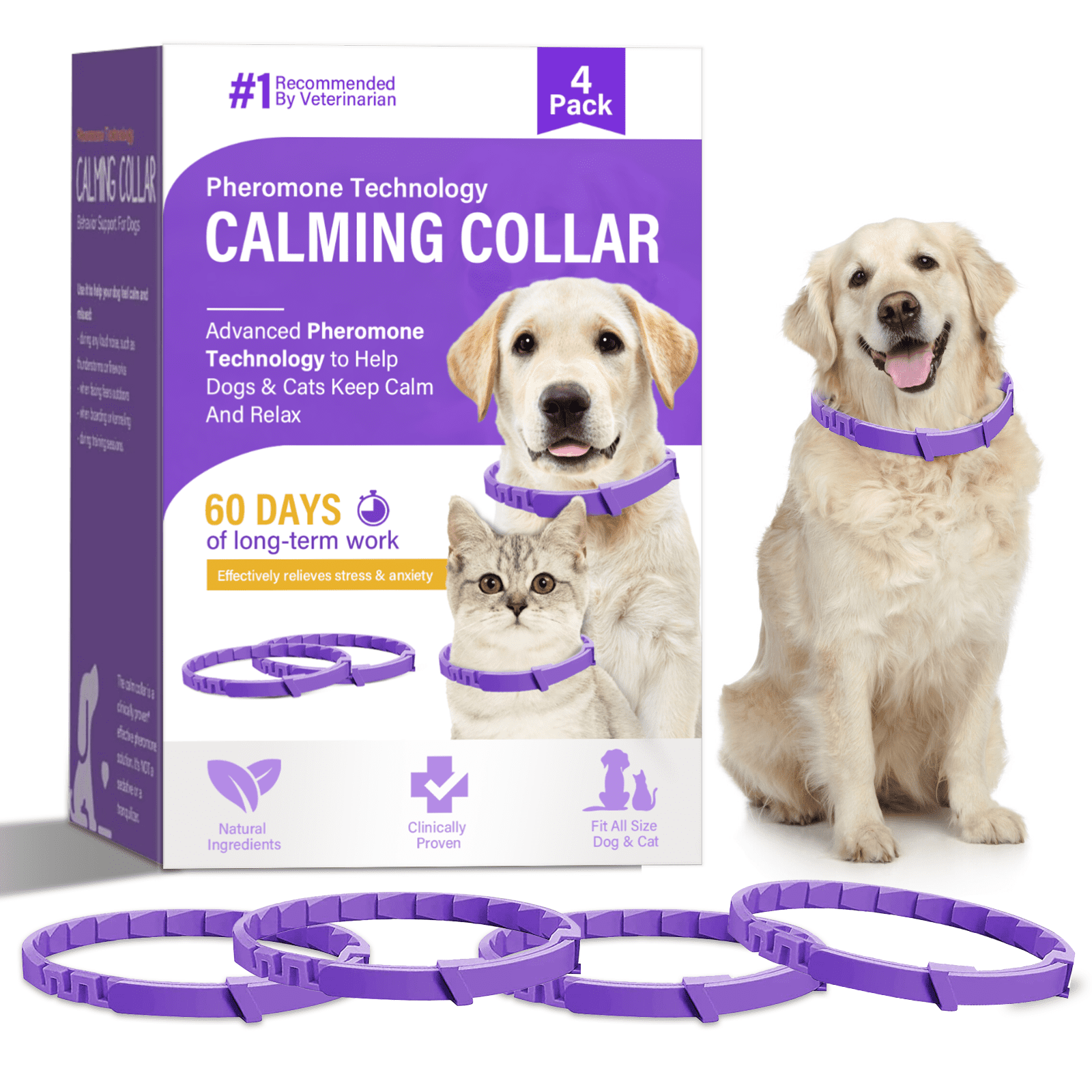 View of 4 Pack Calming Collar for Dogs & Cats, Pheromone Anxiety Relief ...