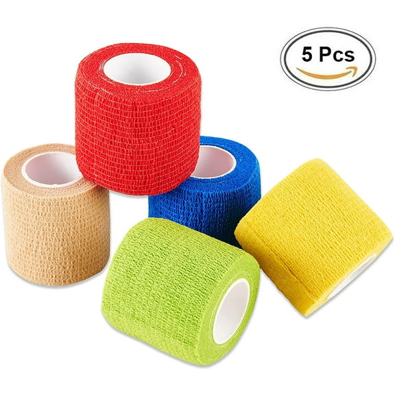 Pet Self Adhesive Bandage,5 Rolls Pet Vet Wrap Tape Waterproof Non-Woven Cohesive Gauze Rolls