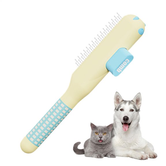 Pet Self Cleaning Comb For Cats & Dogs - Self-Cleaning Deshedding Brush with Metal Teeth, Non-Slip Handle, Indoor Home