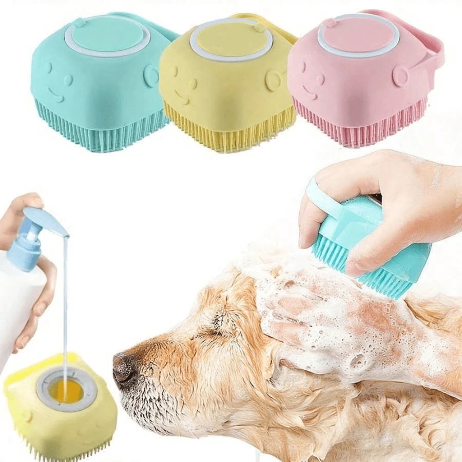 Pet Shampoo Brush, Silicone Massage Rubber Bath Comb With Shampoo ...