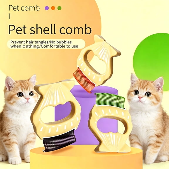 Pet Shell Comb, 240° Bendable Cat Dog Grooming Brush, Deshedding Massage Comb for Loose Fur Removal, Bathing & Daily Grooming, Orange