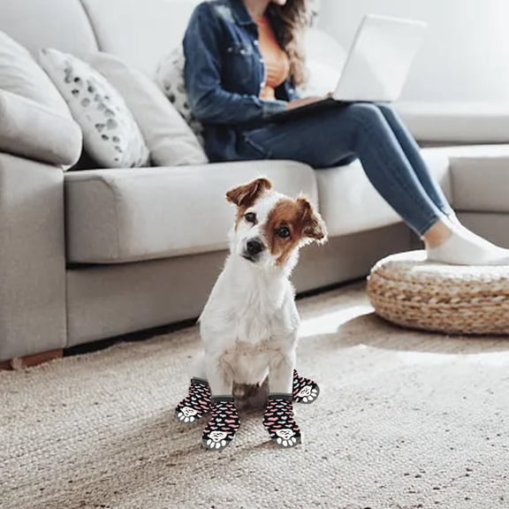 Pet Shoes for Dogs and Cats Cozy Indoor Outdoor Protective Footwear with - Sole 4PCS