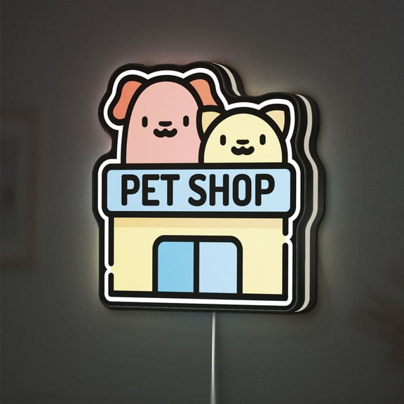 Pet Shop 3D Novelty Light Box, Urban Pet Store Decor for Animal Retail Spaces (Width 12 inch, 30cm)