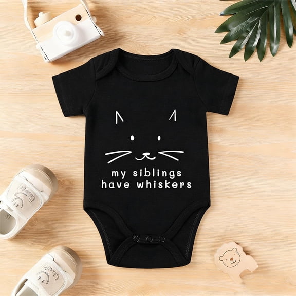 Pet Sibling Baby Bodysuit “My Siblings Have Paws” | Cute Cat Dog Themed Newborn Romper 0-24M, Unisex Announcement Gift Idea,Black