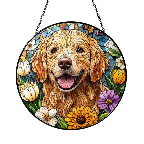 Pet Silhouette Window Hanging Stained Glass Style Suncatcher, Decorative Animal Art Panel for Window Decor, Home Accent for Pet Lover Interiors