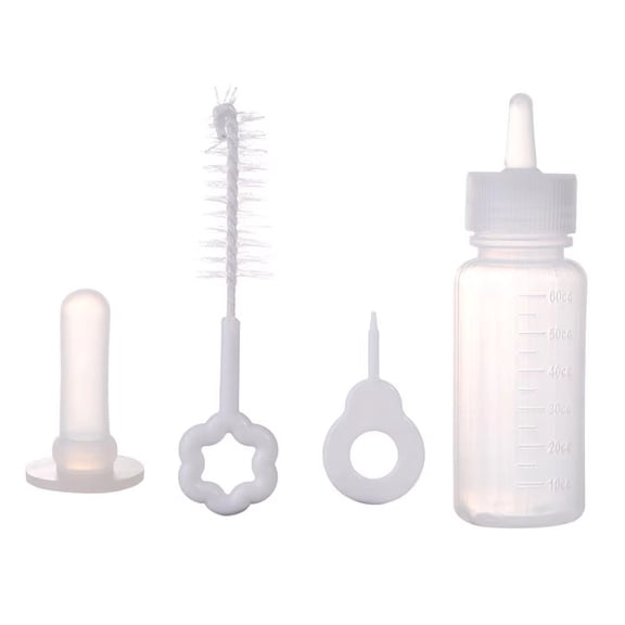 Pet Silicone Feeding Bottle, Small Nipple for Newborn Puppy and Kitten, BPA-Free Soft Rubber Teat, Adjustable Flow Rate, 60ml Capacity