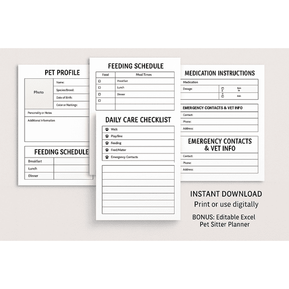 Pet Sitter Planner  Printable Pet Care Instructions