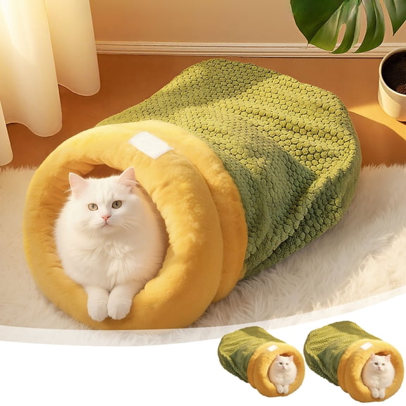 Pet Sleeping Bag for Winter with Fully Wrapped Design, Warm Cotton & Removable Mat, Suitable for Small Medium, 17.7x21.2in by MPOISVA